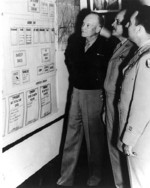 General Dwight Eisenhower, Major General Muir Fairchild, and Major General David Schlatter at the Air University, Maxwell Field, Alabama, United States, 9 Apr 1947