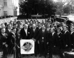 US President Dwight Eisenhower receiving members of the People to People sports committee at the White House Rose Garden, Washington DC, United States, 11 Oct 1960