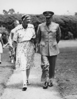 Eleanor Roosevelt and Dwight Eisenhower at the Roosevelt residence in Hyde Park, New York, United States, 10 Jul 1945