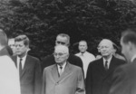 John Kennedy, Harry Truman, Lyndon Johnson (behind Truman), and Dwight Eisenhower at Eleanor Roosevelt