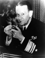 US Navy Vice Admiral Frank Jack Fletcher lighting his pipe, circa 1942-1945