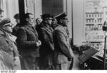 Frick speaking in Sudetenland, Czechoslovakia, 23 Sep 1938; Jost and Henlein in background