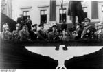 Prussian Interior Minister Wilhelm Frick during his visit to Sudetenland, Czechoslovakia, 23 Sep 1938; Henlein also on stage