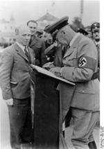 Frick at a podium during a visit to Sudetenland, Czechoslovakia, 23 Sep 1938