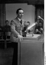 Joseph Goebbels speaking at the Ordensburg Vogelsang school in North Rhine-Westphalia, Germany, 22-29 Apr 1937