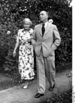 Danzig Senate President Greiser and his wife taking a walk in their garden, Free City of Danzig, 1936