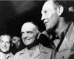 Admiral William Halsey and Commander Joseph Clifton at a party for officers at Espiritu Santo, New Hebrides, circa Nov 1943