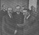 Vyacheslav Molotov and Adolf Hitler at the Reich Chancellery in Berlin, Germany, 18 Nov 1940; note Wilhelm Keitel in background