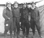 Nakajima (first from left), Kashimura (third from left), and two other pilots in China, circa 1938