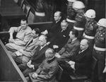 Hermann Göring, Rudolf Heß, Joachim von Ribbentrop, Wilhelm Keitel, Karl Dönitz, Erich Raeder, Baldur von Schirach, and Fritz Sauckel at Nuremberg, Germany, 1945-1946