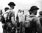 Knox observing maneuvers at New River Inlet, North Carolina, flanked by Marines, 17 Jul 1941