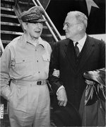 Douglas MacArthur greeted John Foster Dulles at Haneda Air Force Base, Tokyo, Japan, 21 Jun 1950
