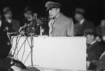 Douglas MacArthur addressing a crowd at Soldier Field, Chicago, Illinois, United States, 25 Apr 1951