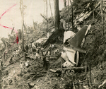 Men working at the crash site of the Philippine C-47 presidential transport aircraft (which had killed President Ramón Magsaysay), Balamban, Cebu, Philippines, 17 Mar 1957