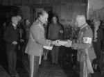 Carl Mannerheim presenting a gift to Rudolf Walden on his 60th birthday, 1 Dec 1938