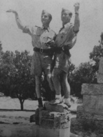 German pilots Hans-Joachim Marseille and Werner Schröer having fun during a period of rest, date unknown