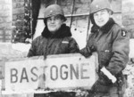 Brigadier General Anthony McAuliffe and Lieutenant Colonel Harry Kinnard II at Bastogne, Belgium, late Dec 1944