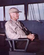 Admiral Mitscher at the bridge of his flagship, circa 1946