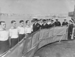 Captain Louis Mountbatten with the crew of HMS Kelvin, Valleta Harbour, Malta, 1939-1941