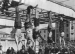 Bodies of Nicola Bombacci, Benito Mussolini, Claretta Petacci, Alessandro Pavolini, and Achille Starace on display at Milan, Italy, 29 Apr 1945