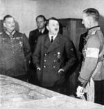 Adolf Hitler and Wilhelm Keitel in meeting with Finnish General Harald Öhquist in Germany, circa 1941