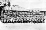Japanese officers Rear Adm. Minoru Ota, Lt. Gen. Mitsuru Ushijima, Lt. Gen. Isamu Cho, Col. Hitoshi Kanayama, Col. Kiuji Hongo, and Col. Hiromichi Yahara, in numbered order, Okinawa, early Feb 1945