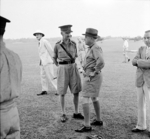 British Army Lieutenant General Arthur Percival welcoming US envoy Averell Harriman at Sembawang Airfield, Singapore, 30 Oct 1941
