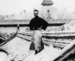 Xuantong Emperor of overthrown Qing Dynasty China on the rooftop of a Forbidden City building, Beiping, China, circa early 1920s