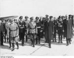 Adolf Wagner, Kurt Daluege, Franz von Epp, Neville Chamberlain, and Joachim von Ribbentrop at München airport, Germany, 29 Sep 1938