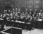 Göring, Heß, Ribbentrop, Keitel, Rosenberg, Frank, Frick, Streicher, Funk, Schacht, Dönitz, Raeder, Shirach, Sauckel, Jodl, Papen, Seyß-Inquart, Speer, Neurath, and Fritsche at Nürnberg, Germany, 1945-1946