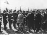 Gauleiter Adolf Wagner, Foreign Minister Ribbentrop, and Ambassador Henderson accompanied Prime Minister Chamberlain as the latter was leaving Germany after Munich Conference, Germany, 30 Sep 1938