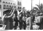 Italian General Italo Gariboldi welcoming German Generals Erwin Rommel and Johannes Streich to Tripoli, Libya, 12 Feb 1941