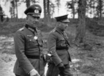 German Col General Nikolaus von Falkenhorst and Finnish Maj General Hjalmar Siilasvuo at their meeting in Kuusamo, Finland, 29 Aug 1941. Photo 1 of 4.
