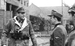 German SS Obersturmbannführer Otto Skorzeny speaking with troops, in Pomerania, Germany, Feb 1945