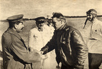 Valery Chkalov, Joseph Stalin, Belyakov, Kliment Voroshilov, and Lazar Kaganovich, 10 Aug 1936