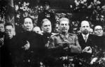 Mao Zedong, Nikolai Bulganin, Joseph Stalin, Wailter Ulbricht, and Yumjaagiin Tsedenbal celebrating Stalin