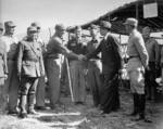 US General Lewis Pick shaking hands with Chinese politician Song Ziwen, India, Feb 1945; also present were US General Daniel Sultan, US General Claire Chennault, and Chinese General Sun Li-jen