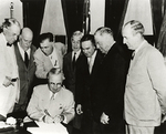 Harry Truman signing the Atomic Energy Act of 1946, White House, Washington DC, United States, 1 Aug 1946
