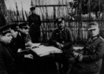 Soviet generals Aleksandr Vasilevsky and Ivan Chernyakhovsky accepting surrender from German generals Alfons Hitter and Friedrich Gollwitzer, Vitebsk, Byelorussia, 28 Jun 1944, photo 1 of 2
