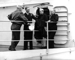 Admiral Halsey and Vice Admiral Vian aboard USS Missouri, circa May-Aug 1945; the other officers were Commander William Kitchell and Captain Joel Boone