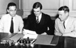 Arthur Altmeyer, John Winant, and Vincent Miles at the first meeting of the US Social Security Board, 23 Aug 1935