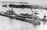 USS ABSD-1 with USS California in the dock, Espiritu Santo, New Hebrides, circa 1944; seen in Oct 1971 issue of US Navy publication All Hands