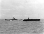 USS Alabama, USS Monterey, and USS Indiana (background) en route to Gilbert Islands, 12 Nov 1943; photo taken from USS Lexington