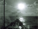 USS Indiana, USS Massachusetts, and USS Alabama underway seen from USS South Dakota, 1945