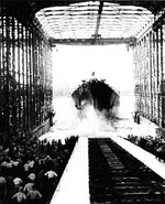 Launching of large cruiser Alaska, Camden, New Jersey, United States, 15 Aug 1943