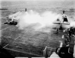 Spray over the bow of USS Anzio, Pacific Ocean, 17 Nov 1944