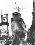 Atlanta slid down the building ways at her launching ceremony, Kearny, NJ, 6 Sep 1941
