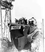 Launching of submarine Barbero, Groton, Connecticut, United States, 12 Dec 1943