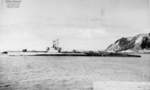 Broadside view of USS Becuna departing Mare Island Naval Shipyard, California, United States, 25 Aug 1947