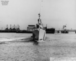 Bow view of USS Boarfish off Mare Island Navy Yard, Vallejo, California, United States, 9 Aug 1946
